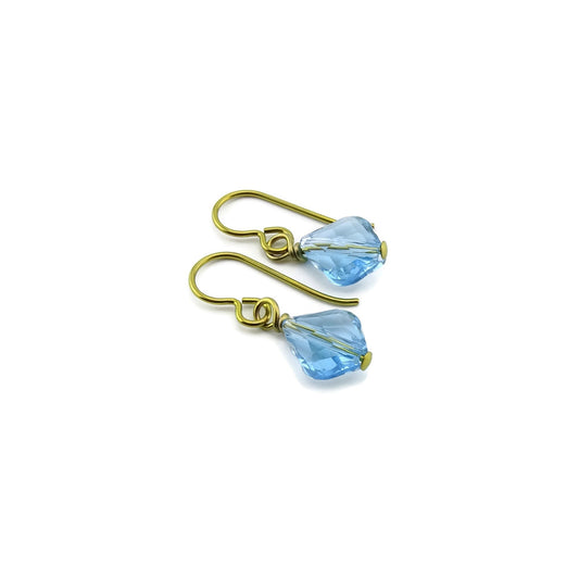 Aquamarine Crystal Earrings, Gold Niobium Earrings for Sensitive Ears, Light Blue Baroque Swarovski Crystal, Hypoallergenic and Nickel Free