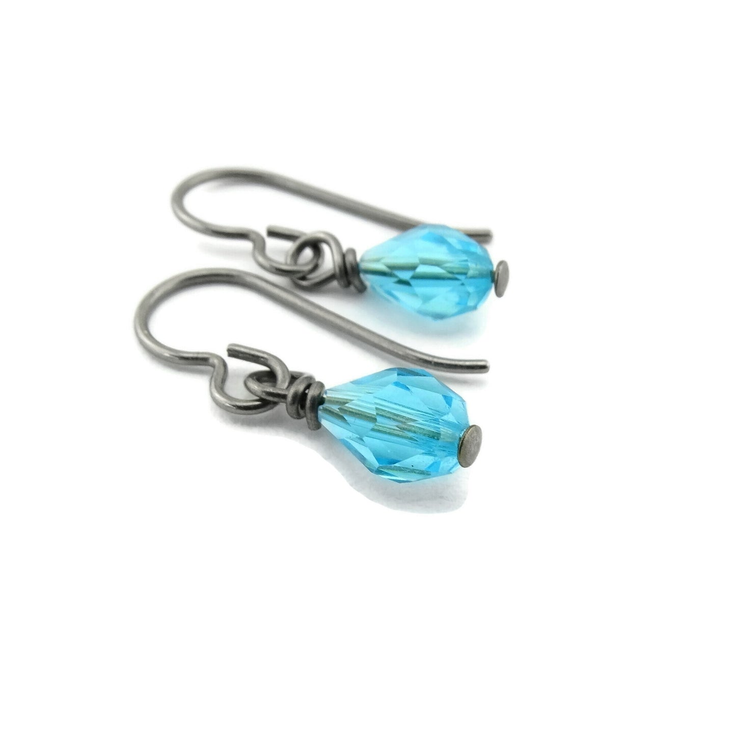 Light Turquoise Drop Titanium Earrings, Aqua Blue Teardrop Swarovski Crystal, Niobium Earrings for Sensitive Ears Nickel Free Hypoallergenic