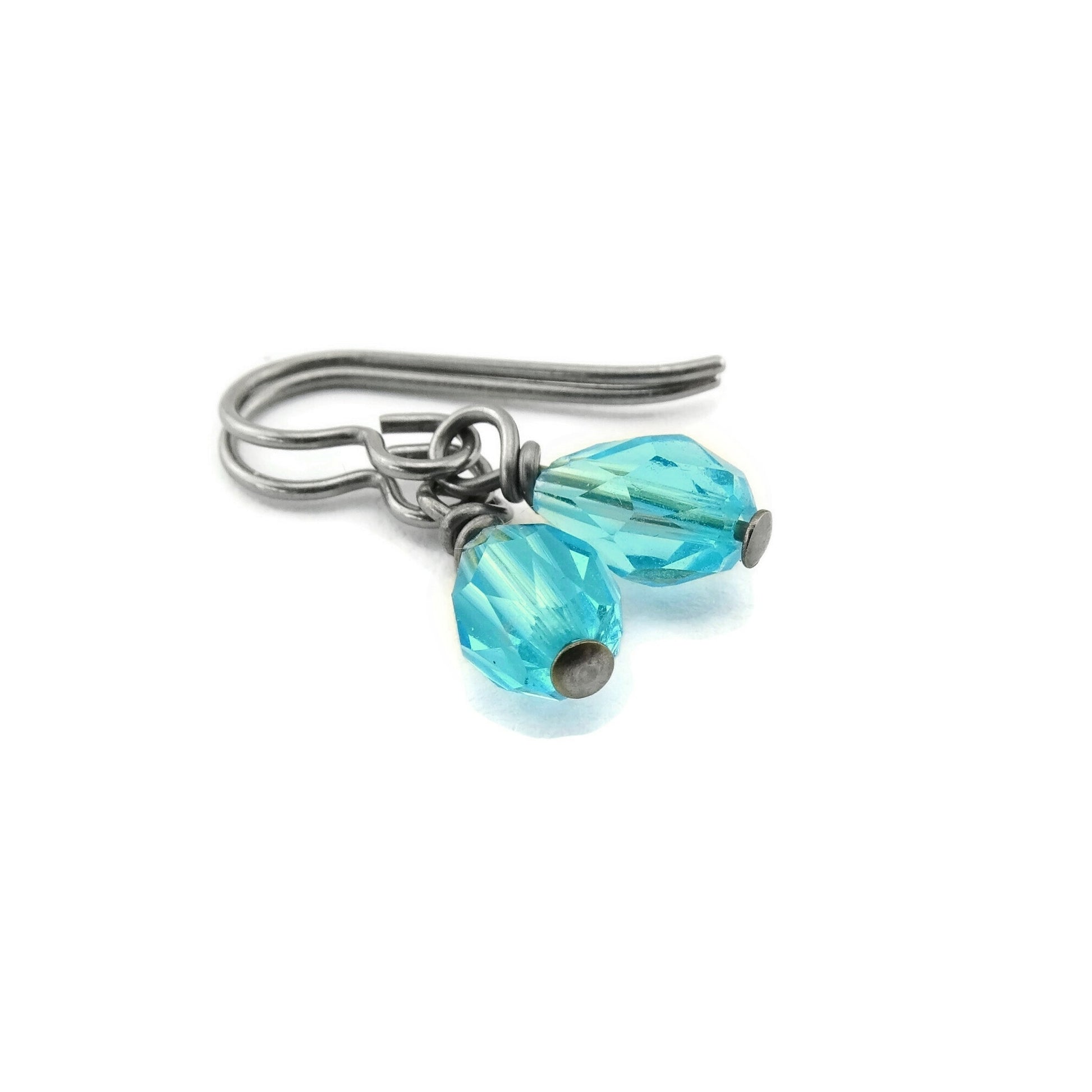 Light Turquoise Drop Titanium Earrings, Aqua Blue Teardrop Swarovski Crystal, Niobium Earrings for Sensitive Ears Nickel Free Hypoallergenic