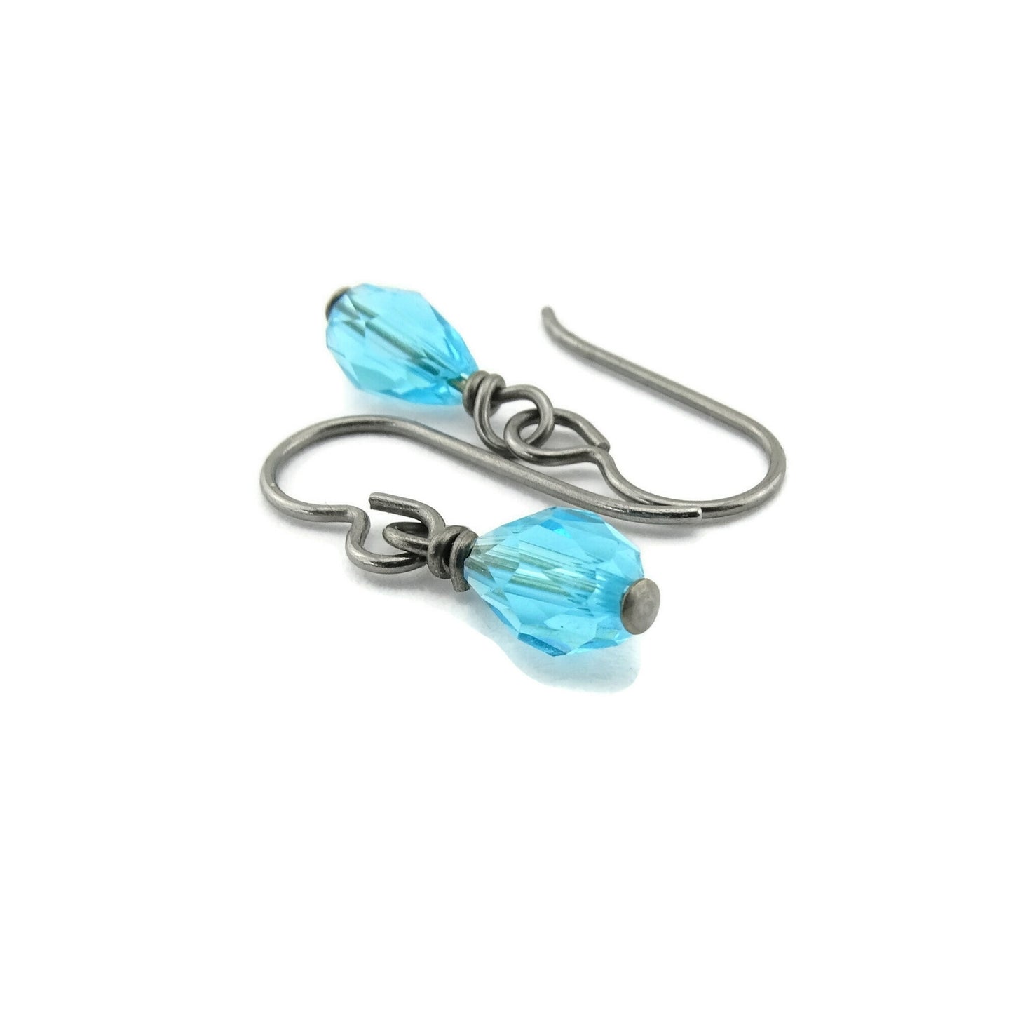 Light Turquoise Drop Titanium Earrings, Aqua Blue Teardrop Swarovski Crystal, Niobium Earrings for Sensitive Ears Nickel Free Hypoallergenic