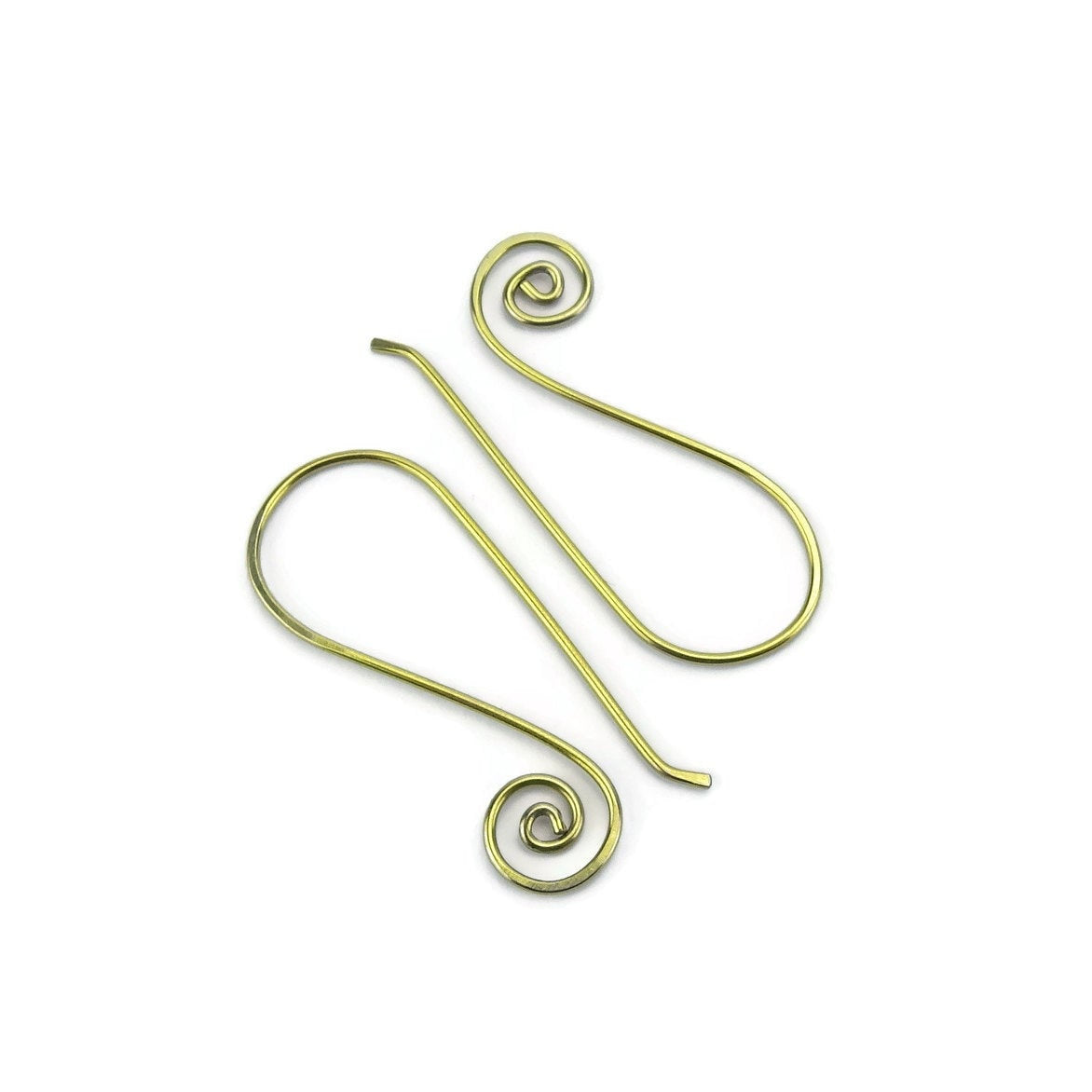 Yellow Gold Niobium Swan Spiral Hooks, Nickel Free Earrings for Sensitive Ears, Gold Color Anodized Niobium Hypoallergenic Ear Wires