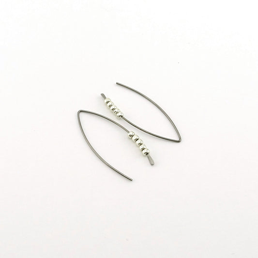 Silver Beaded Niobium Wishbone Threader Earrings, Nickel Free Tiny Silver Beads Threaders, Hypoallergenic Sliders for Sensitive Ears