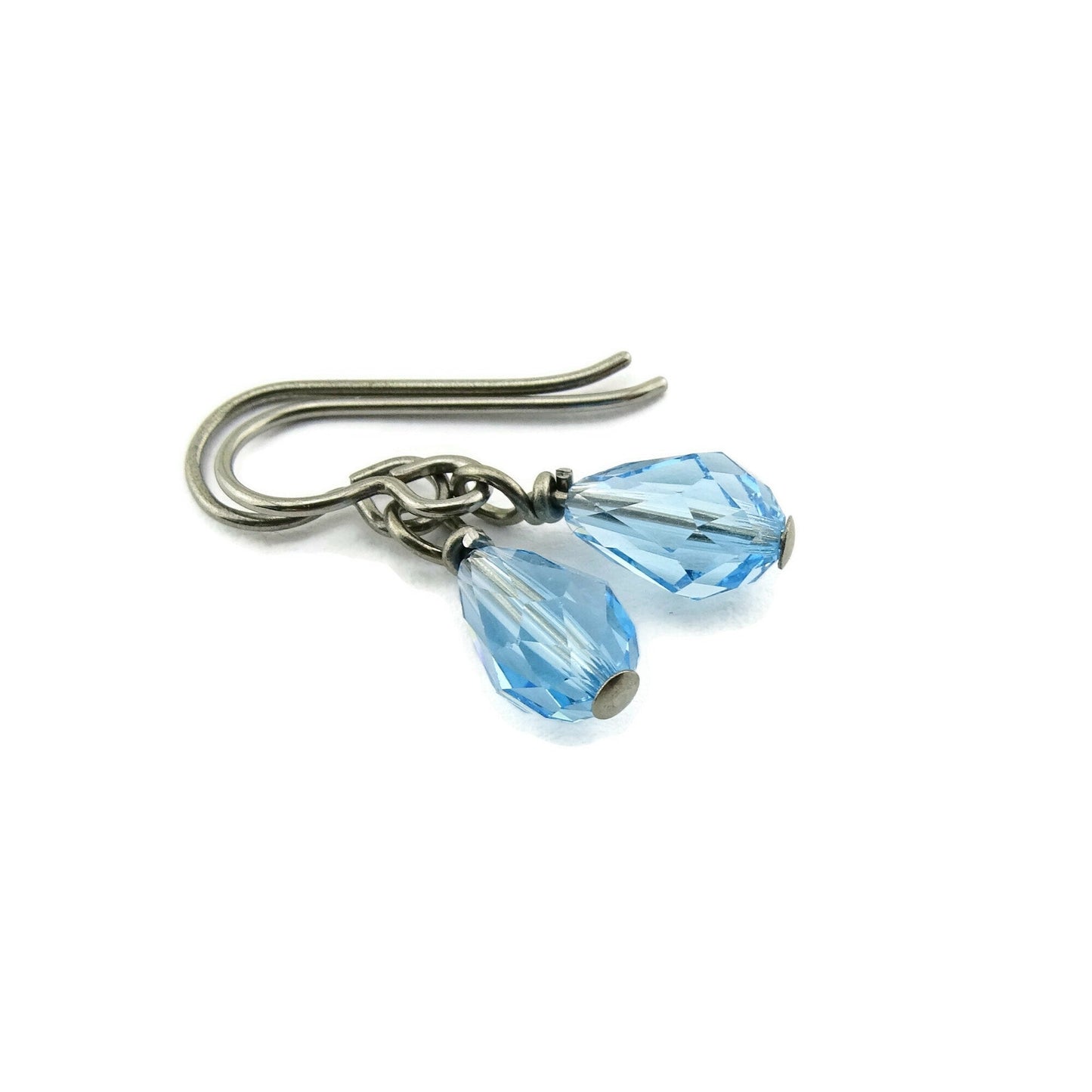 Aquamarine Blue Drop Titanium Earrings, Swarovski Crystal Aqua Blue Teardrop, Nickel Free Hypoallergenic Niobium Earrings for Sensitive Ears