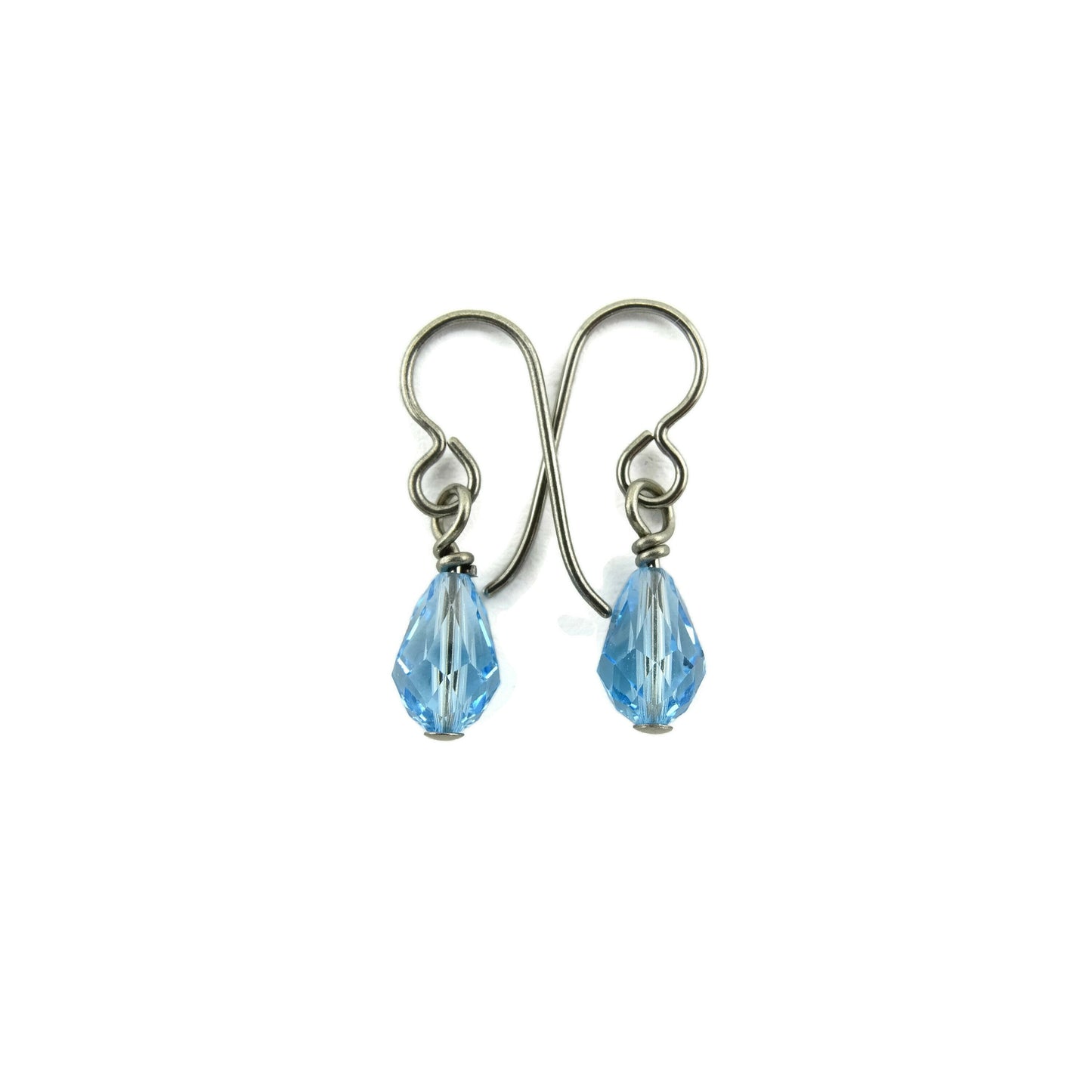 Aquamarine Blue Drop Titanium Earrings, Swarovski Crystal Aqua Blue Teardrop, Nickel Free Hypoallergenic Niobium Earrings for Sensitive Ears