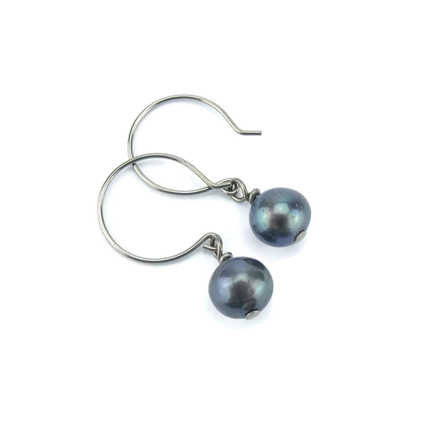 Black Pearl Earrings, Niobium Earrings, Freshwater Pearls Nickel Free Earrings for Sensitive Ears, Hypoallergenic Titanium Earrings