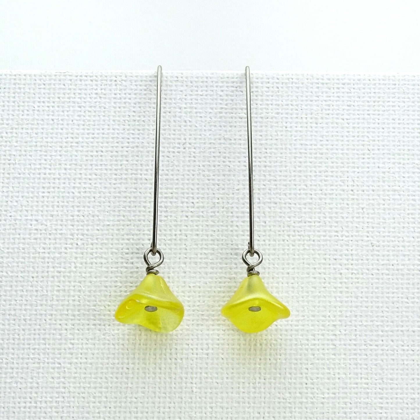Buttercup Yellow Czech Glass Flowers Niobium Earrings, Arch Shaped Earwires, Hypoallergenic Nickel Free Titanium Earrings for Sensitive Ears