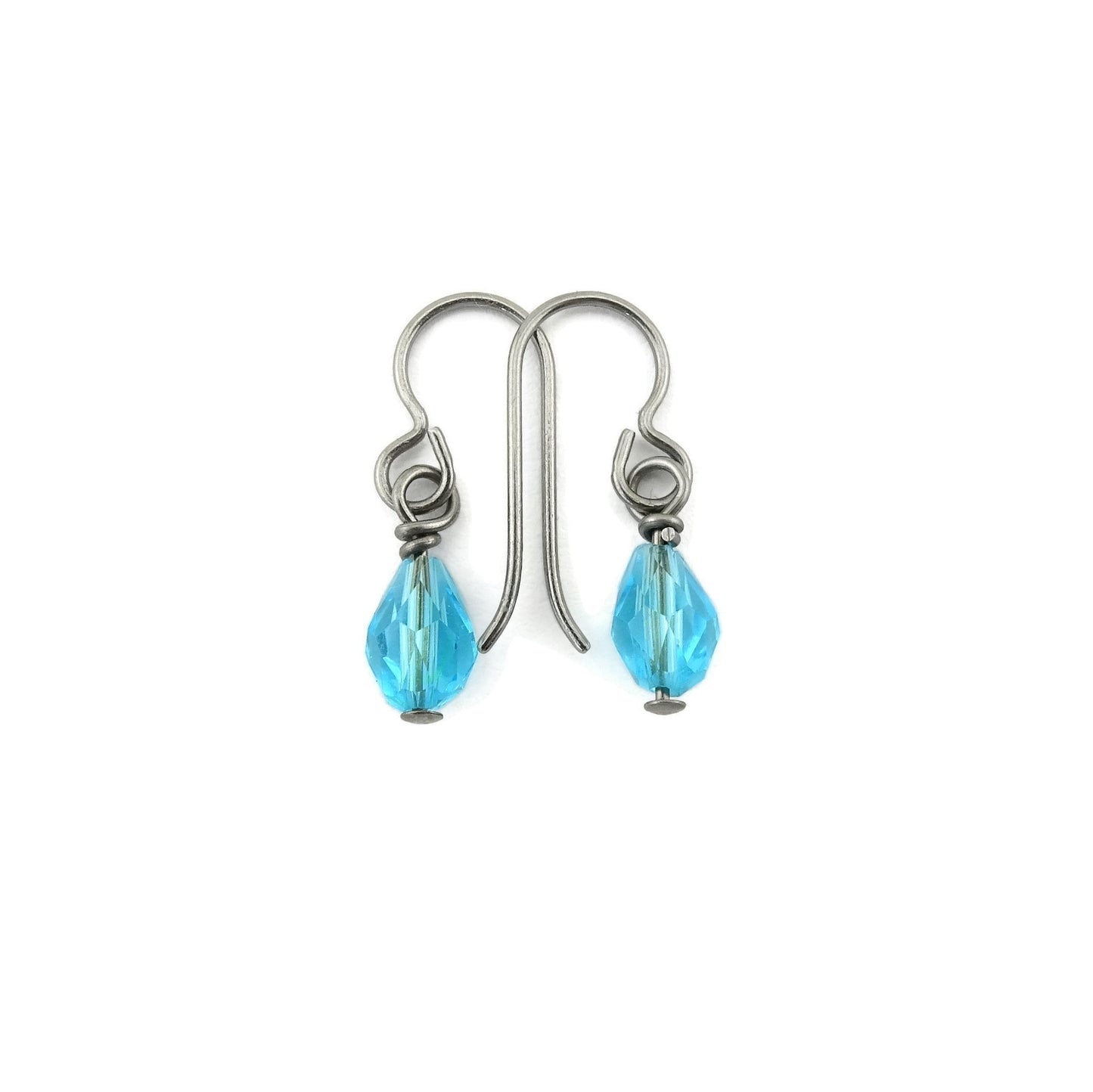 Light Turquoise Drop Titanium Earrings, Aqua Blue Teardrop Swarovski Crystal, Niobium Earrings for Sensitive Ears Nickel Free Hypoallergenic