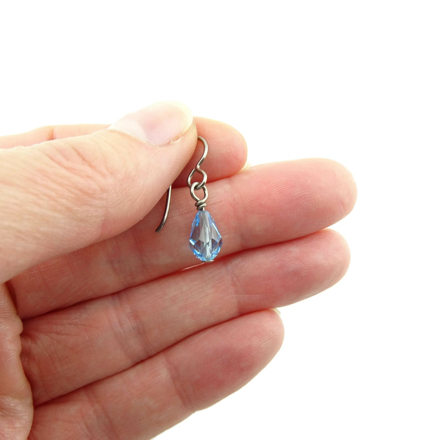 Aquamarine Blue Drop Titanium Earrings, Swarovski Crystal Aqua Blue Teardrop, Nickel Free Hypoallergenic Niobium Earrings for Sensitive Ears