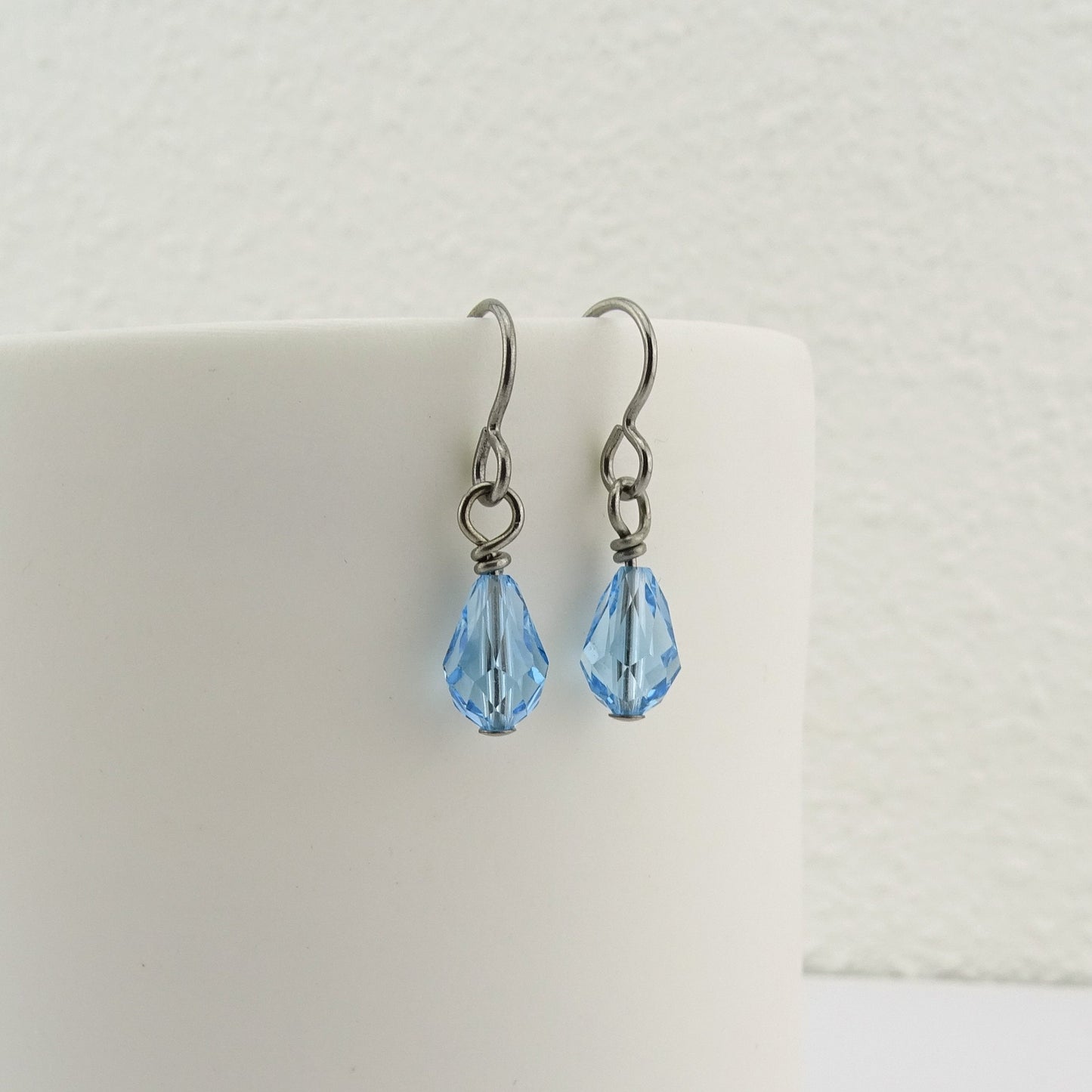 Aquamarine Blue Drop Titanium Earrings, Swarovski Crystal Aqua Blue Teardrop, Nickel Free Hypoallergenic Niobium Earrings for Sensitive Ears