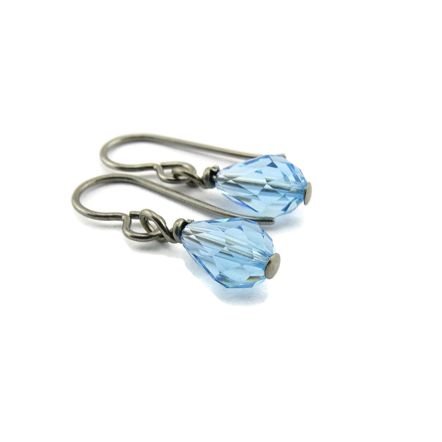 Aquamarine Blue Drop Titanium Earrings, Swarovski Crystal Aqua Blue Teardrop, Nickel Free Hypoallergenic Niobium Earrings for Sensitive Ears