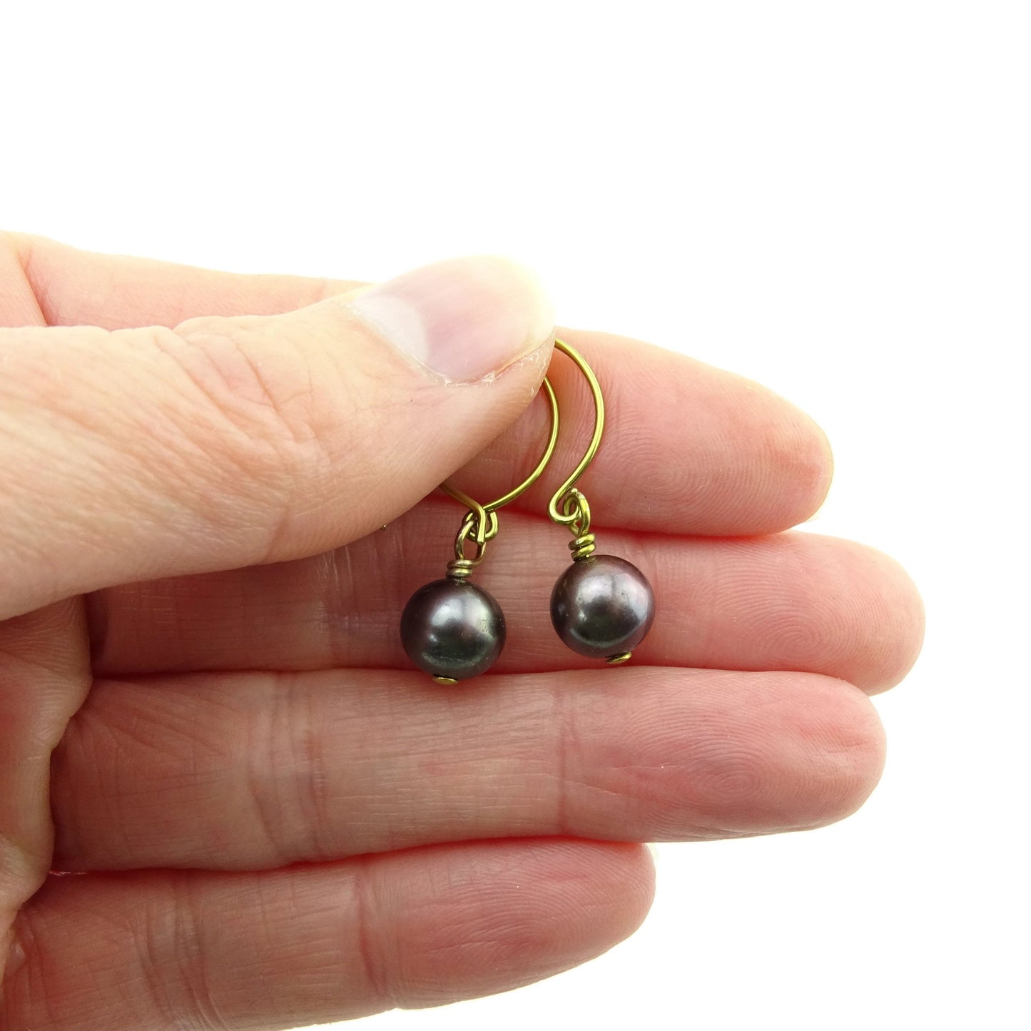 Black Pearl Earrings, Yellow Gold Niobium Nickel Free Earrings, Freshwater Pearls Hypoallergenic Earrings for Sensitive Ears, Non Allergenic