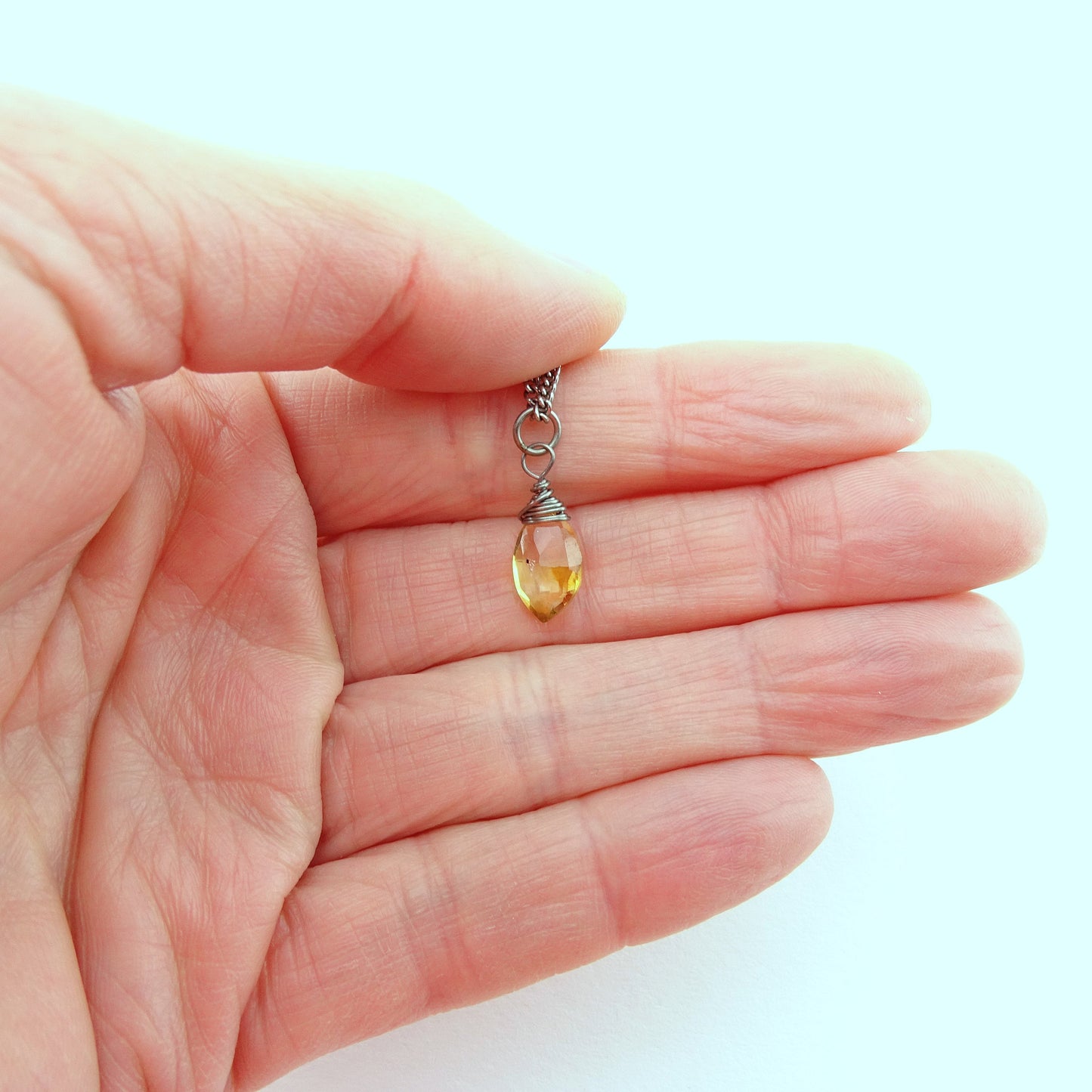 Citrine Gemstone Titanium Necklace, Yellow Stone Wire Wrapped on Niobium Wire, Nickel Free Hypoallergenic Necklace for Sensitive Skin