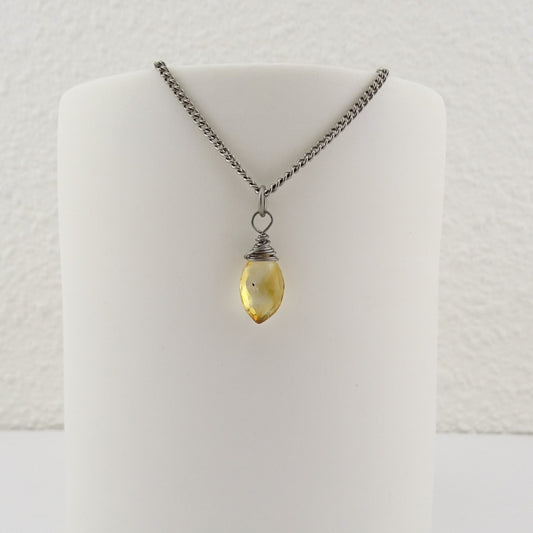 Citrine Gemstone Titanium Necklace, Yellow Stone Wire Wrapped on Niobium Wire, Nickel Free Hypoallergenic Necklace for Sensitive Skin