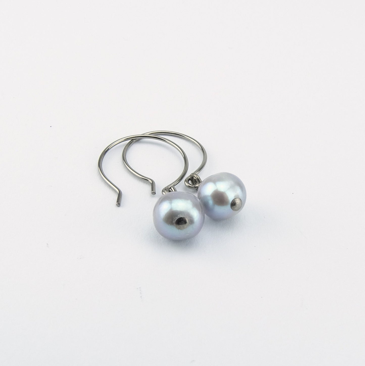 Gray Pearl Earrings, Niobium Earrings, Grey Freshwater Pearls Titanium Earrings, Hypoallergenic Hoop Nickel Free Earrings for Sensitive Ears