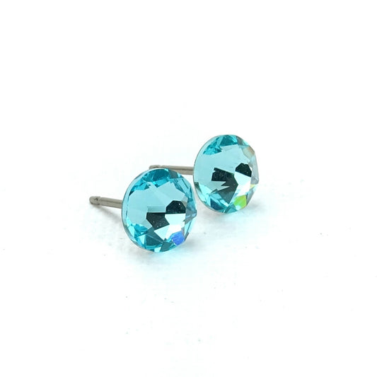 Light Turquoise Stud Titanium Earrings, Aqua Blue Turquoise Swarovski Crystal, Hypoallergenic Post Sensitive Ears Studs, Nickel Free Posts