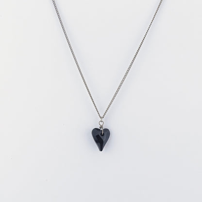 Jet Black Heart Titanium Necklace, Niobium Wrapped Swarovski Crystal, Hypoallergenic Nickel Free Pure Titanium Necklace For Sensitive Skin