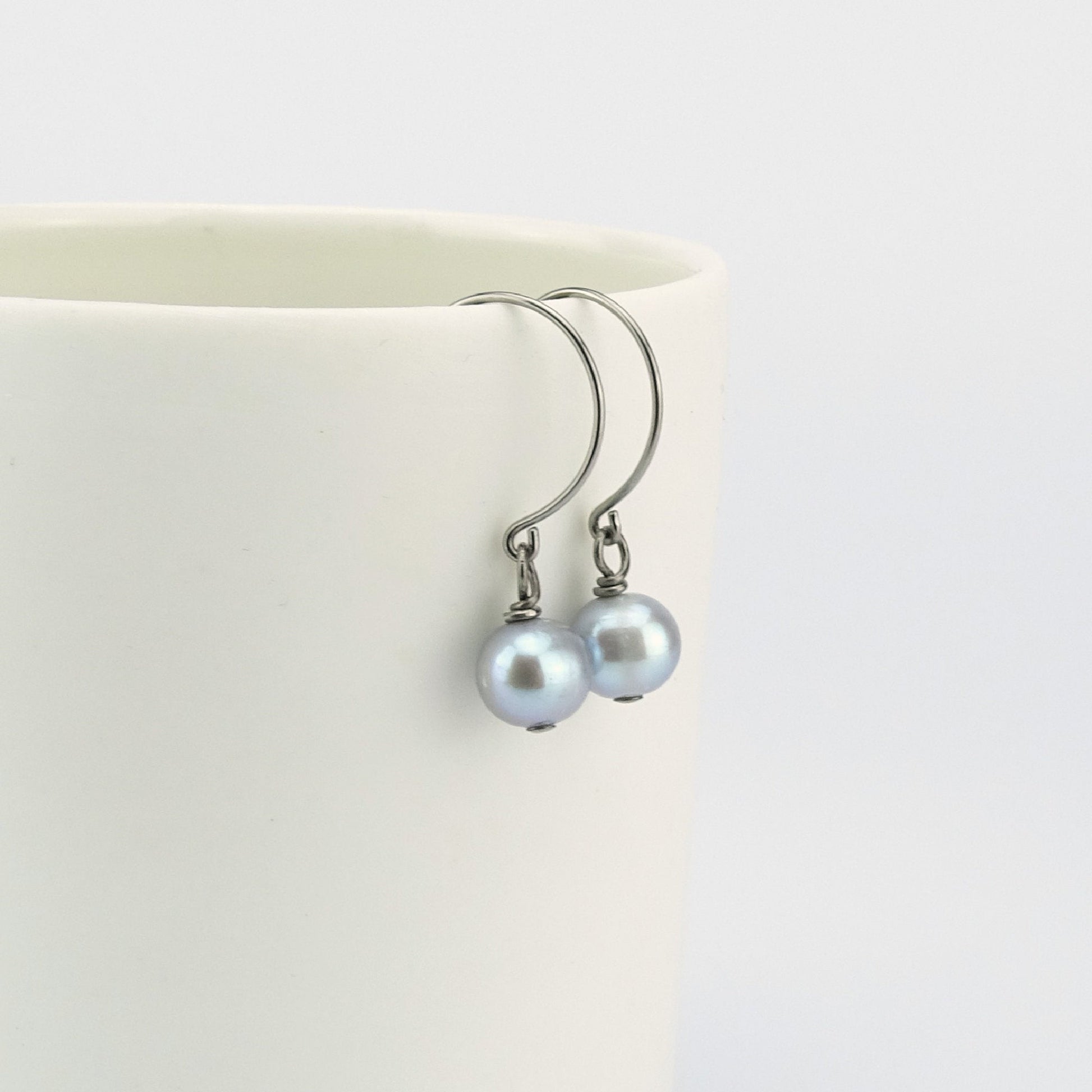 Gray Pearl Earrings, Niobium Earrings, Grey Freshwater Pearls Titanium Earrings, Hypoallergenic Hoop Nickel Free Earrings for Sensitive Ears