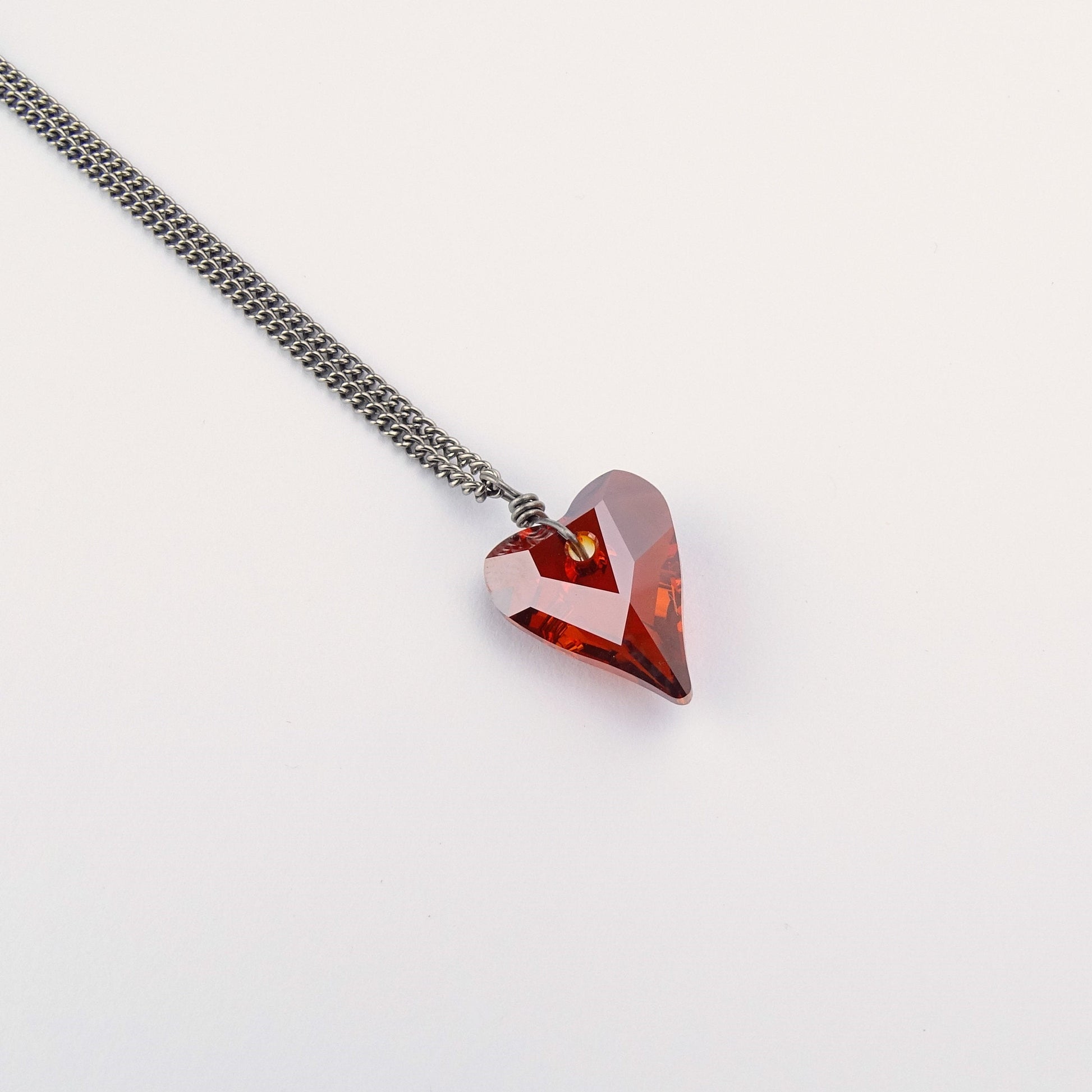 Magna Red Heart Titanium Necklace, Niobium Wrapped Swarovski Crystal, Hypoallergenic Nickel Free Pure Titanium Necklace For Sensitive Skin