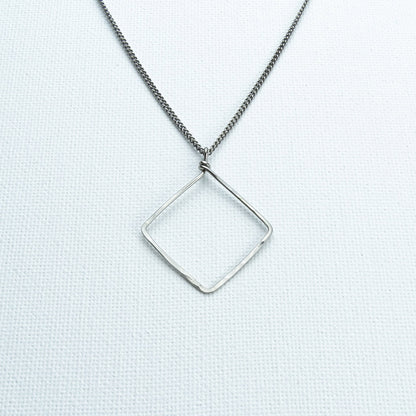 Diamond Square Hoop Titanium Necklace, Hammered Geometric Niobium Pendant, Hypoallergenic Nickel Free Necklace for Sensitive Skin