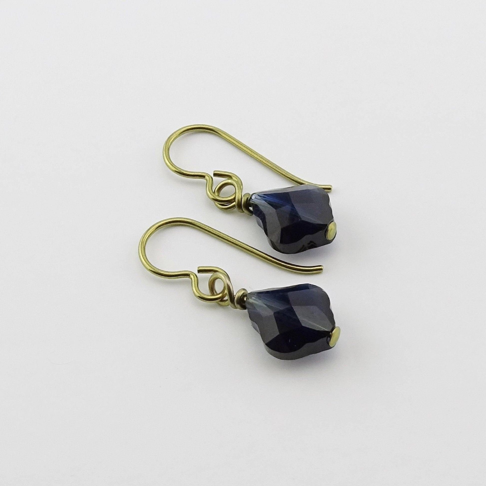 Blue Baroque Crystal Gold Niobium Earrings, Dark Indigo Swarovski Crystals, Hypoallergenic Nickel Free Niobium Earrings for Sensitive Ears