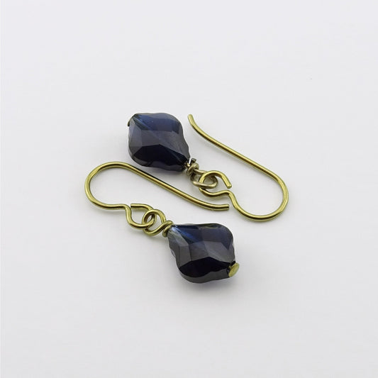 Blue Baroque Crystal Gold Niobium Earrings, Dark Indigo Swarovski Crystals, Hypoallergenic Nickel Free Niobium Earrings for Sensitive Ears