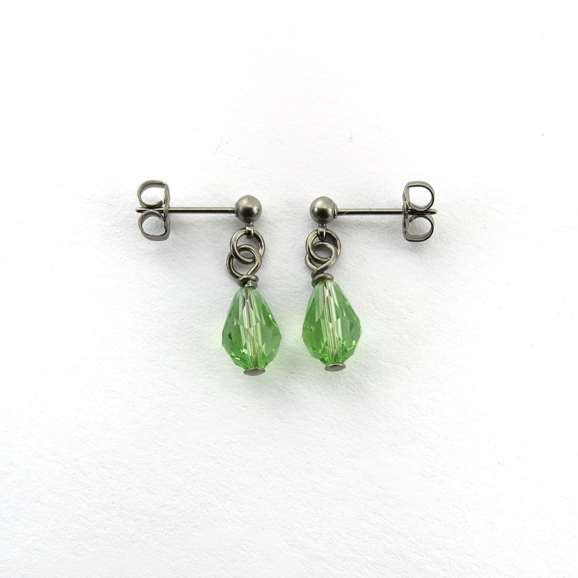 Peridot Green Drop Titanium Dangle Stud, Swarovski Crystal Teardrop Earrings, Hypoallergenic Nickel Free Titanium Sensitive Ears Earrings