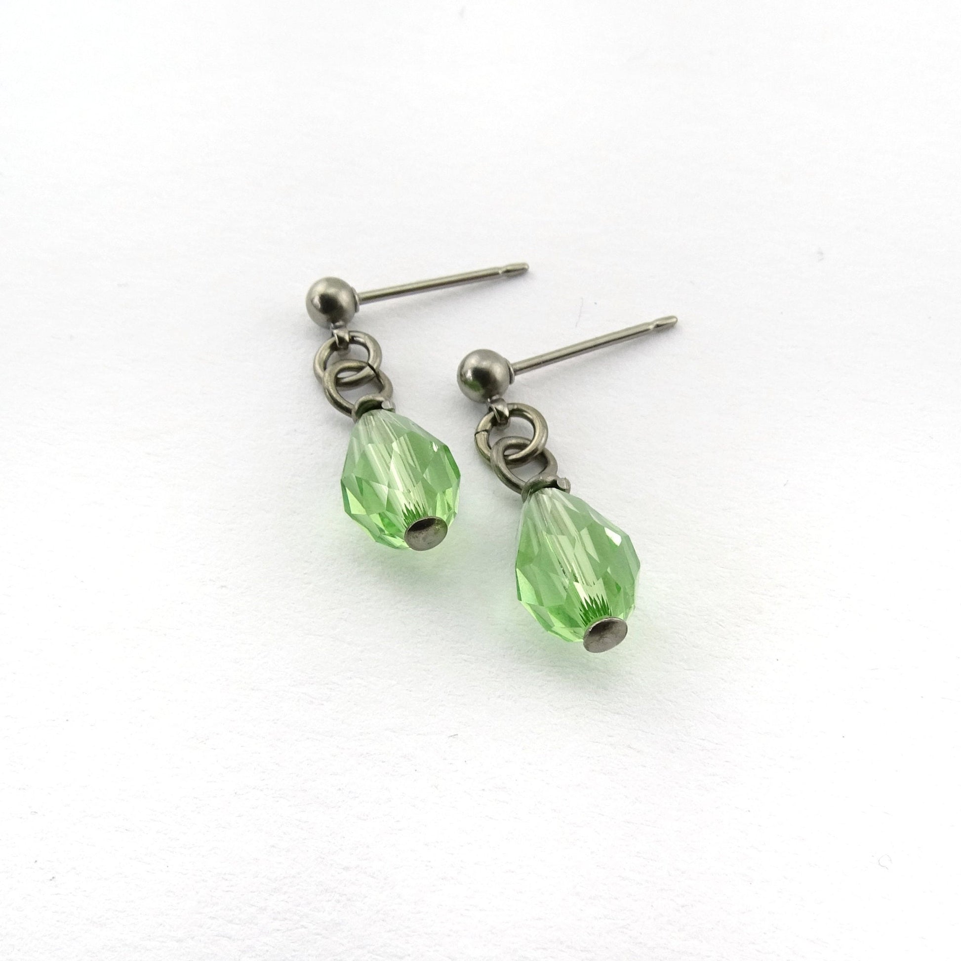 Peridot Green Drop Titanium Dangle Stud, Swarovski Crystal Teardrop Earrings, Hypoallergenic Nickel Free Titanium Sensitive Ears Earrings