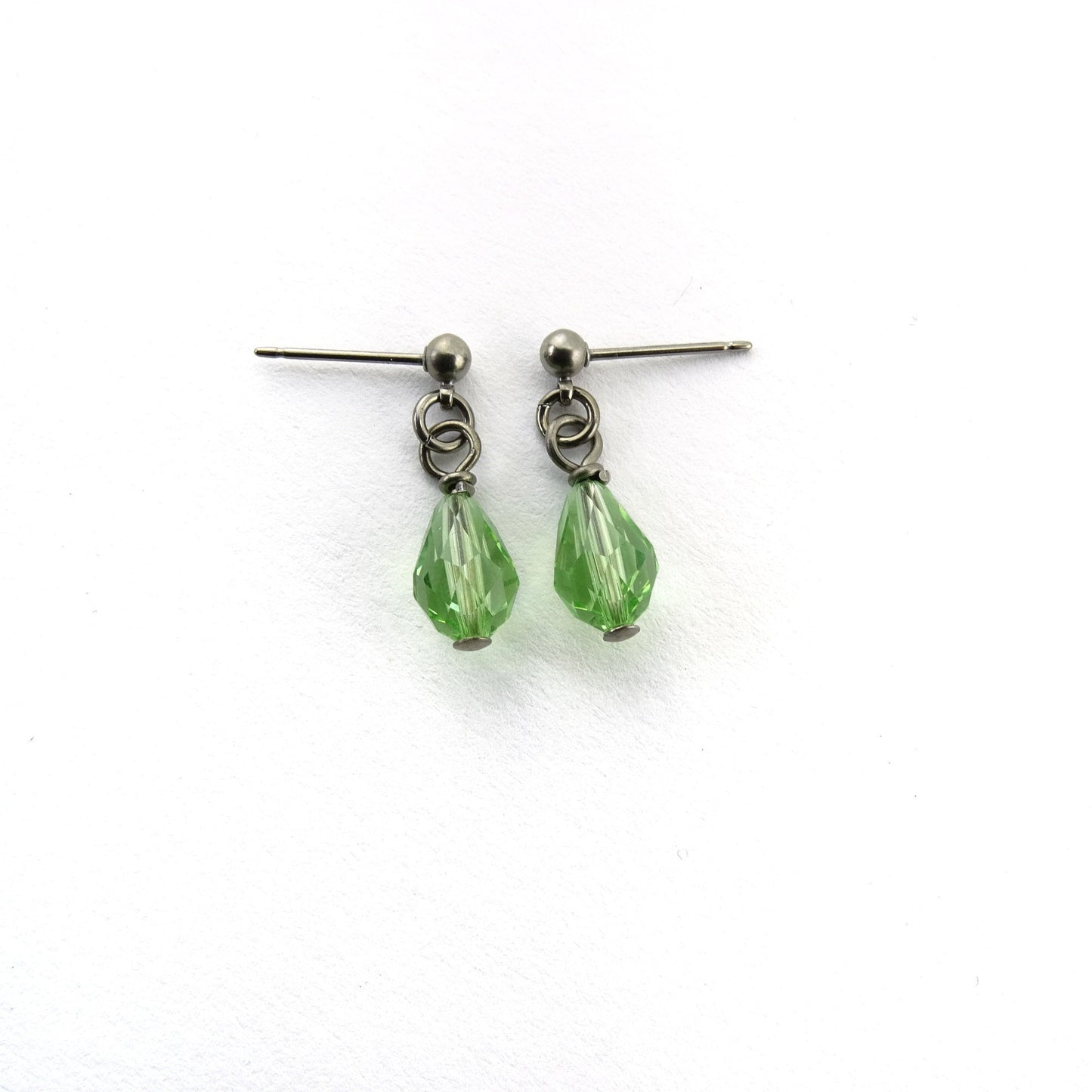 Peridot Green Drop Titanium Dangle Stud, Swarovski Crystal Teardrop Earrings, Hypoallergenic Nickel Free Titanium Sensitive Ears Earrings