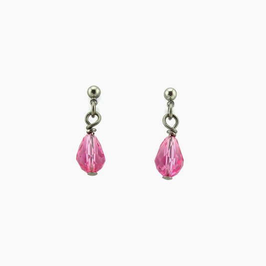 Rose Pink Teardrop Titanium Dangle Stud, Swarovski Crystal Drop Earrings, Hypoallergenic Nickel Free Titanium Earrings for Sensitive Ears