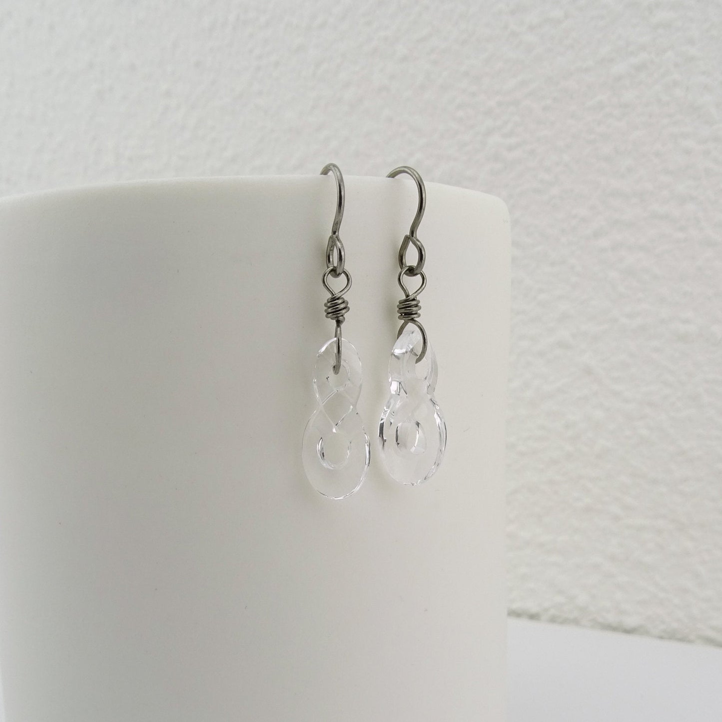 Clear Crystal Infinity Symbol Titanium Earrings, Swarovski Eternity Earrings for Sensitive Ears, Nickel Free Hypoallergenic Niobium Earrings