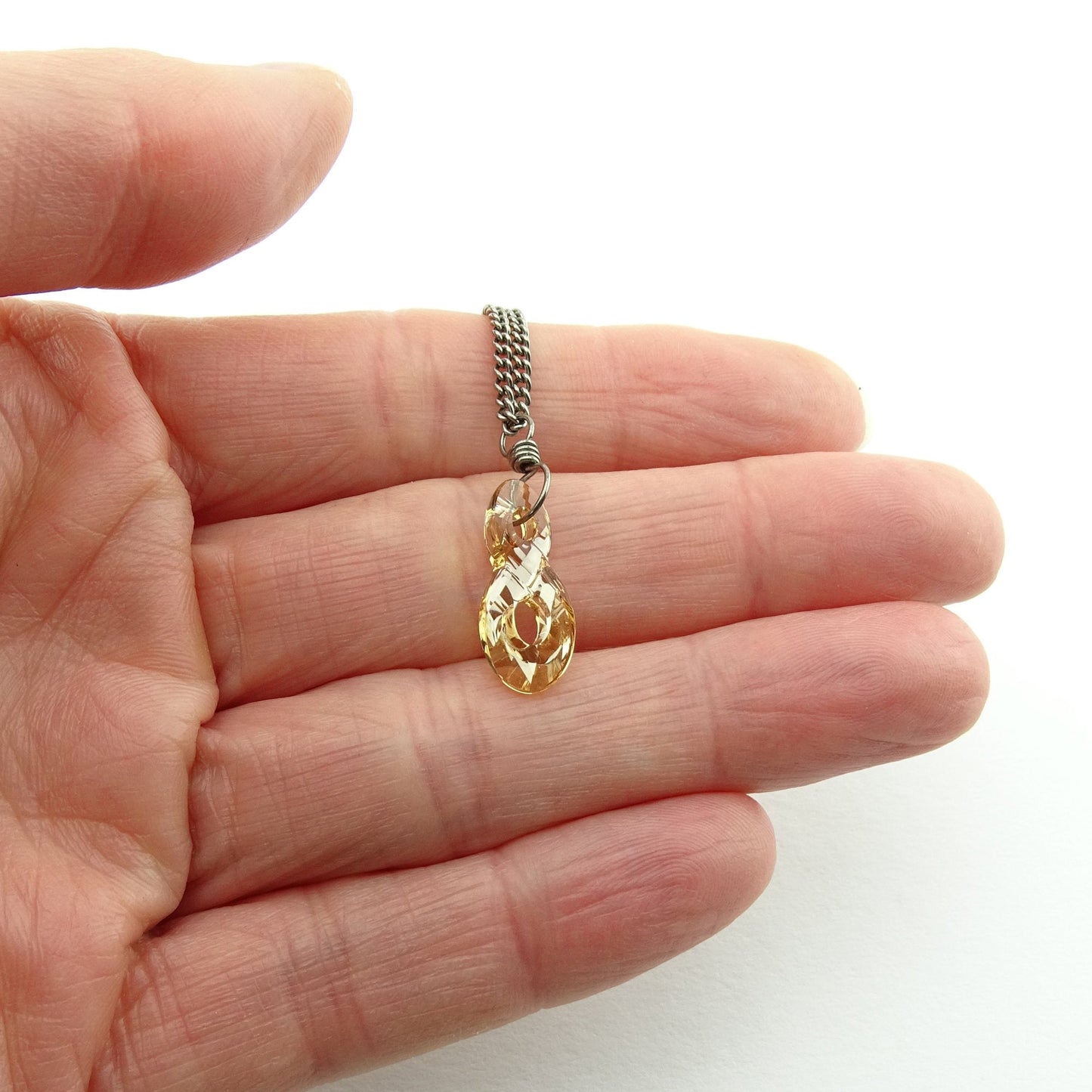 Golden Shadow Infinity Symbol Titanium Necklace, Eternity Swarovski Crystal, Nickel Free Hypoallergenic Niobium Necklace for Sensitive Skin