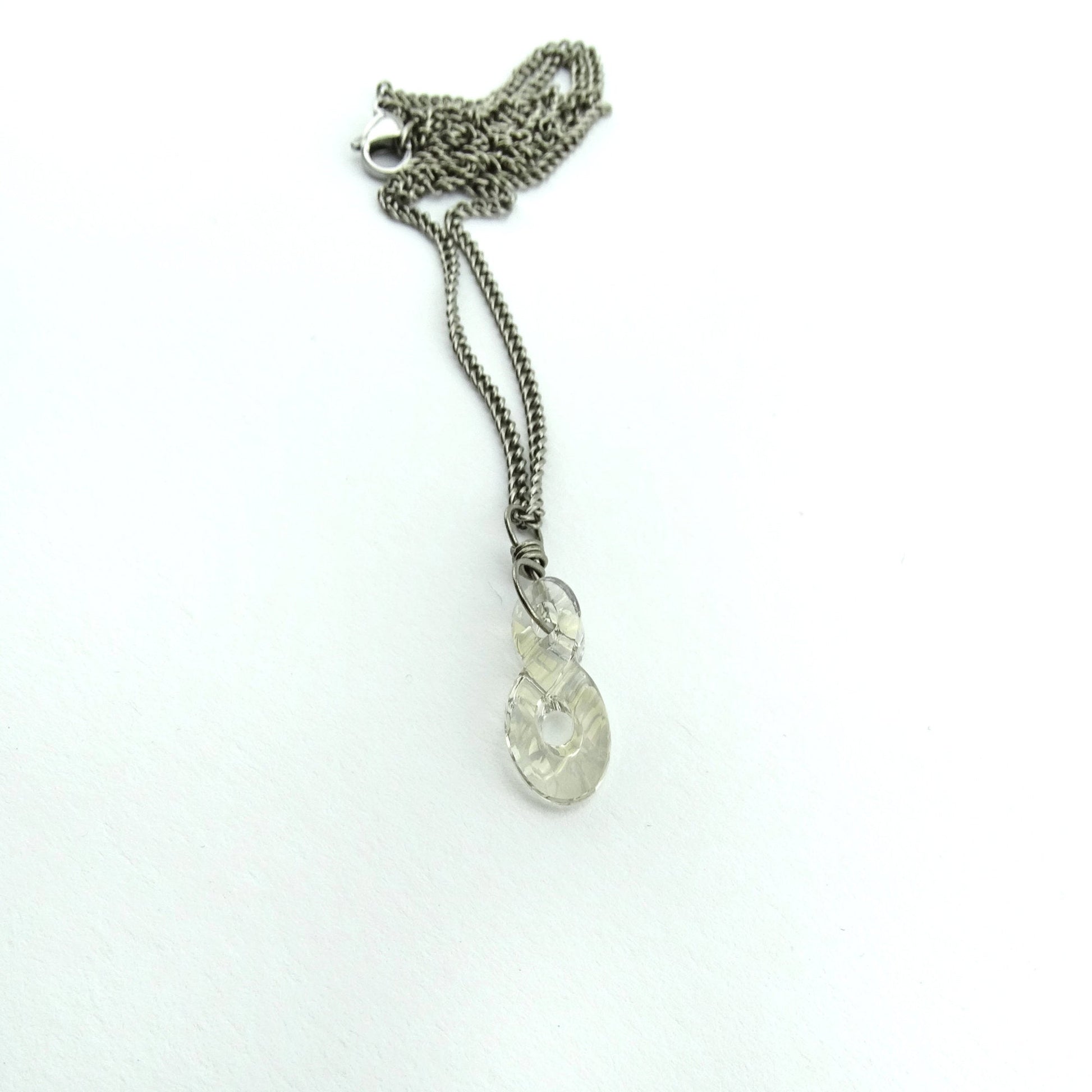 Silver Shade Infinity Symbol Titanium Necklace, Eternity Swarovski Crystal, Nickel Free Hypoallergenic Niobium, Necklace for Sensitive Skin