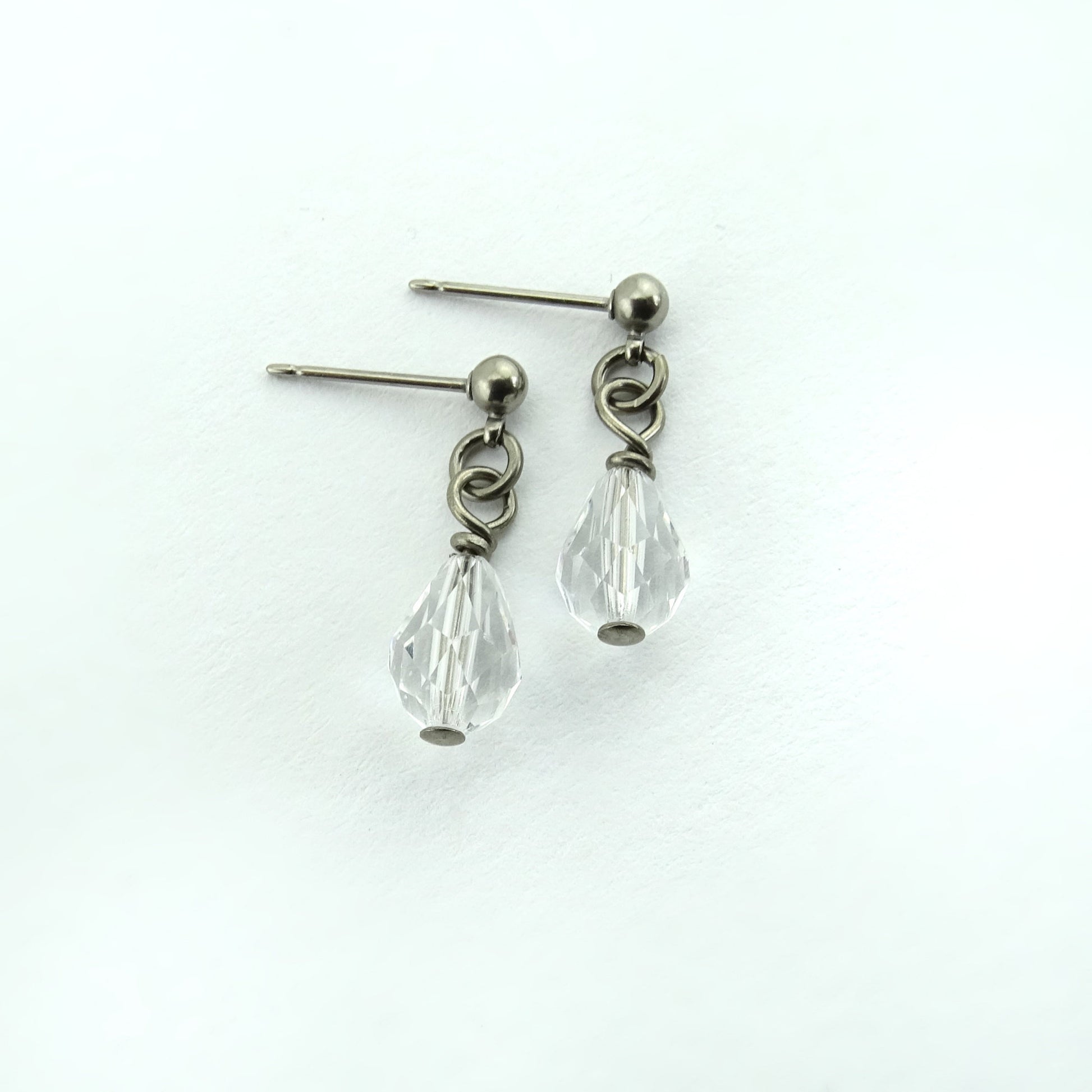 Clear Crystal Drop Titanium Dangle Stud, Swarovski Crystal Teardrop Earrings, Hypoallergenic Nickel Free Titanium Sensitive Ears Earrings