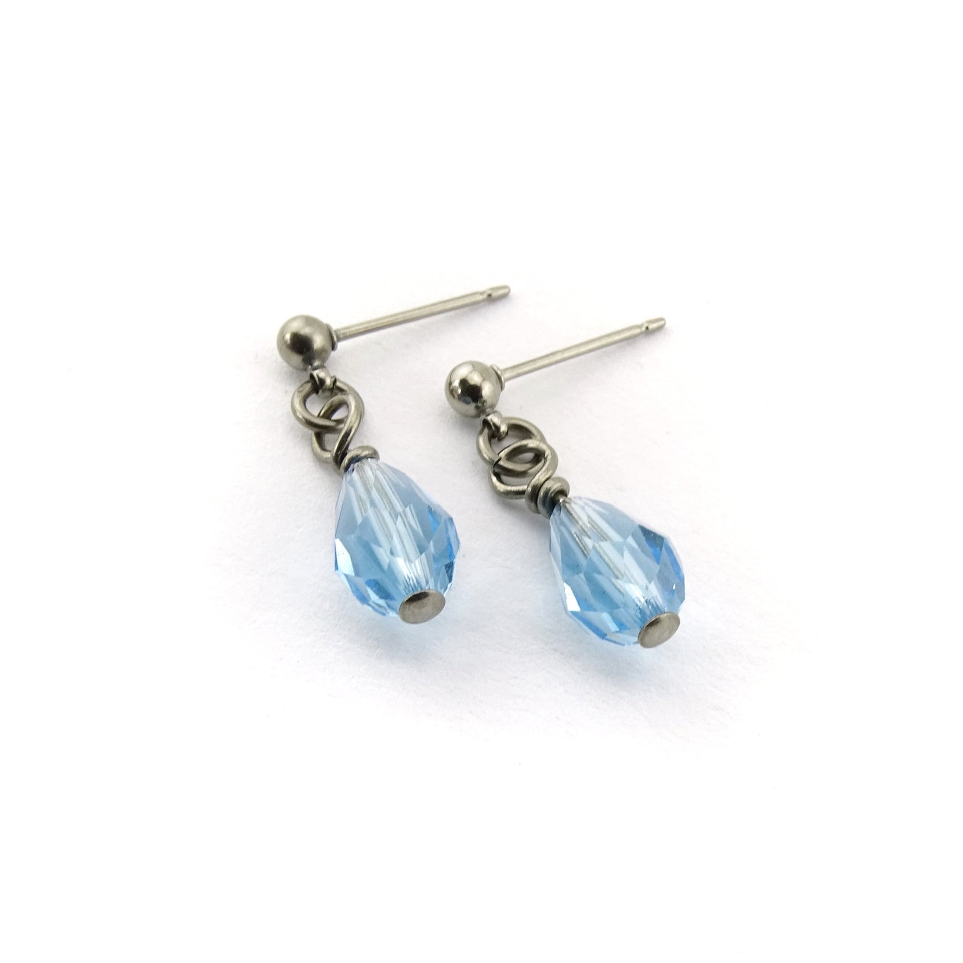 Titanium Post Earrings Aquamarine Drop Crystals | Nonita Jewelry