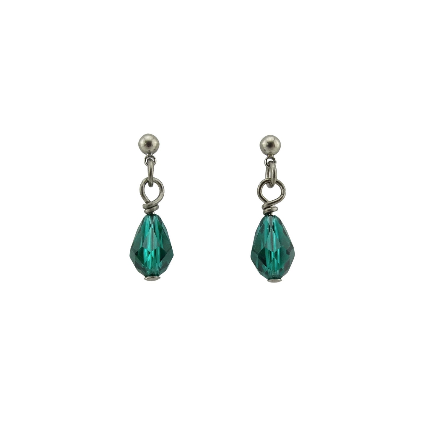 Emerald Green Drop Titanium Dangle Stud, Swarovski Crystal Teardrop Earrings, Hypoallergenic Nickel Free Titanium Sensitive Ears Earrings
