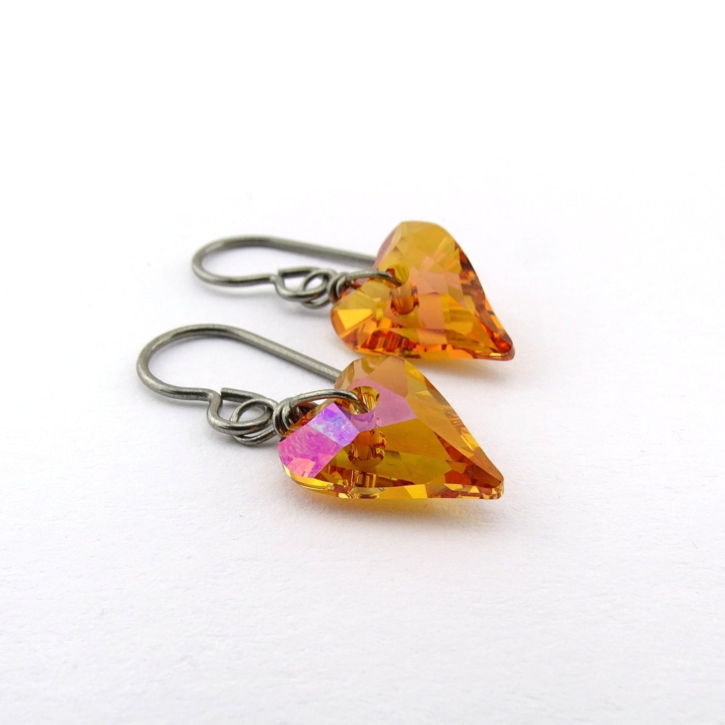 Orange Pink Heart Titanium Earrings