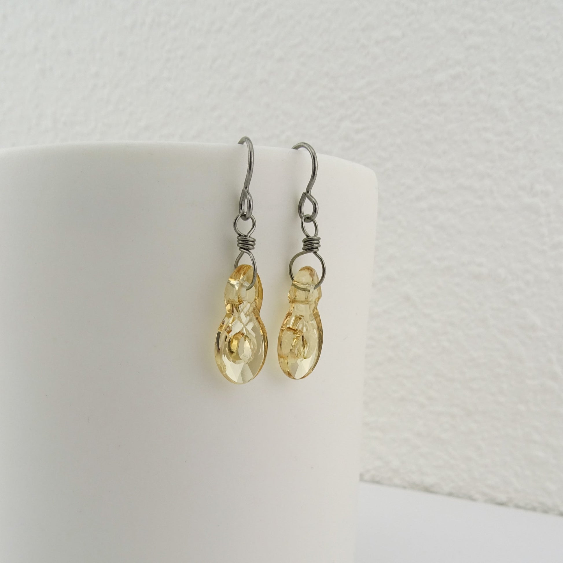 Golden Shadow Infinity Symbol Titanium Earrings, Eternity Swarovski Crystal, Nickel Free Hypoallergenic Niobium Earrings for Sensitive Ears