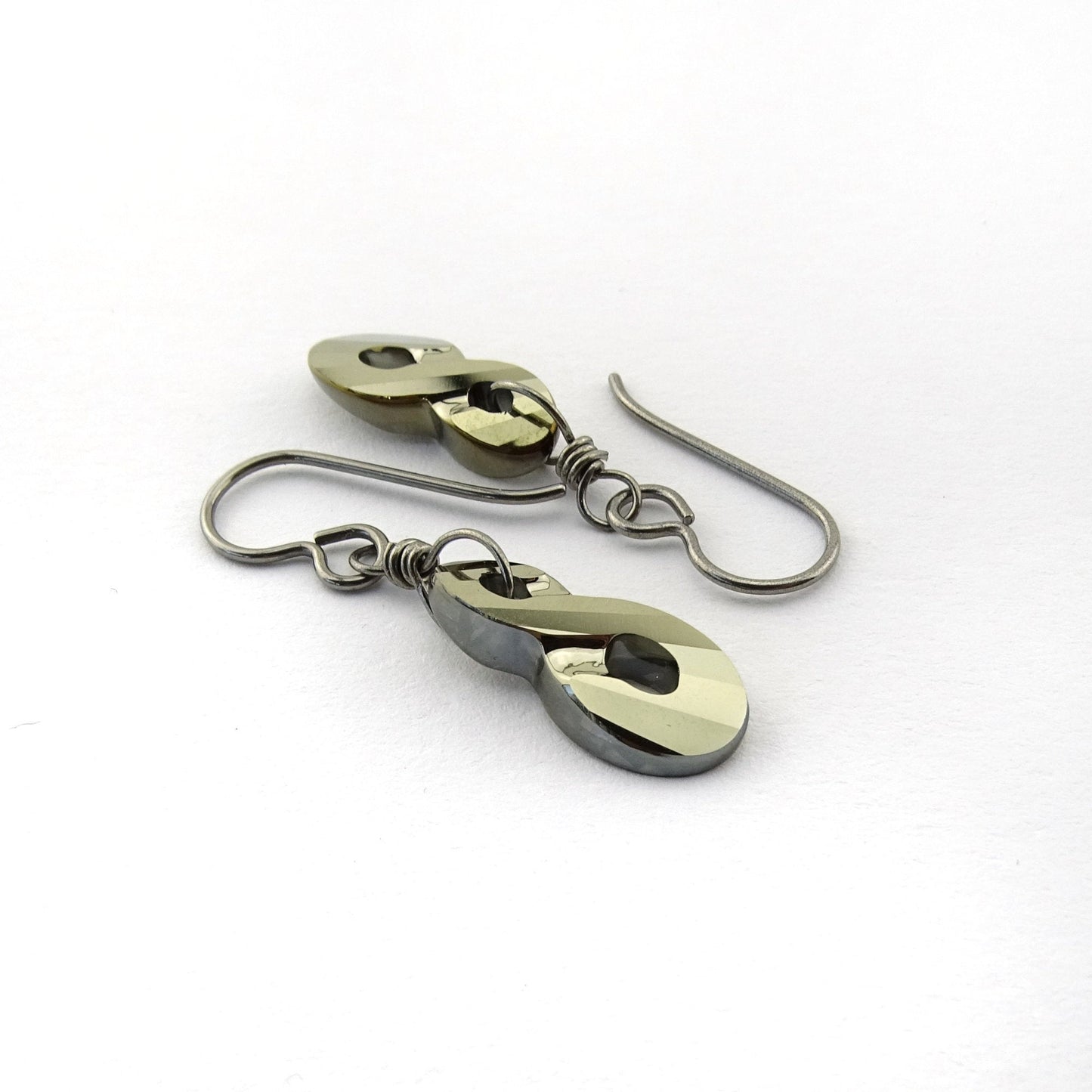 Metallic Gold Infinity Symbol Titanium Earrings, Eternity Swarovski Crystal, Nickel Free Hypoallergenic Niobium Earrings for Sensitive Ears