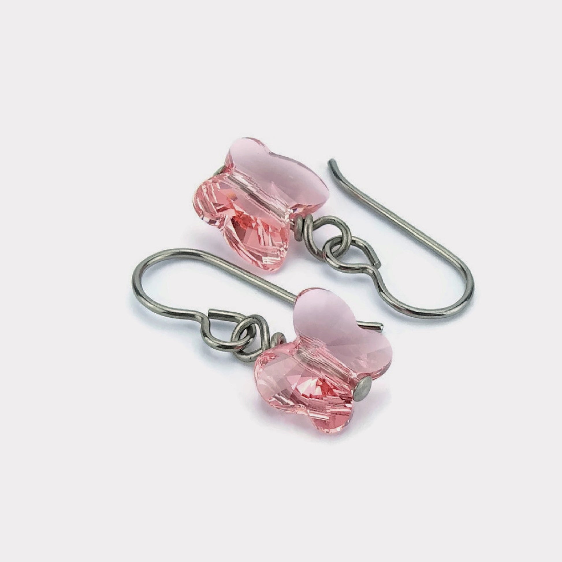 Titanium Earrings Peach Butterfly Crystal, Rose Peach Swarovski Crystal Butterfly Sensitive Ears Earrings for Girls, Rose Niobium Earrings