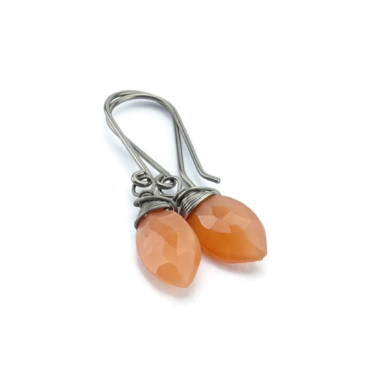 Peach Moonstone Hypoallergenic Earrings for Sensitive Ears, Orange Gemstone Earrings on Niobium or Titanium Earwires, Nickel Free Jewellery