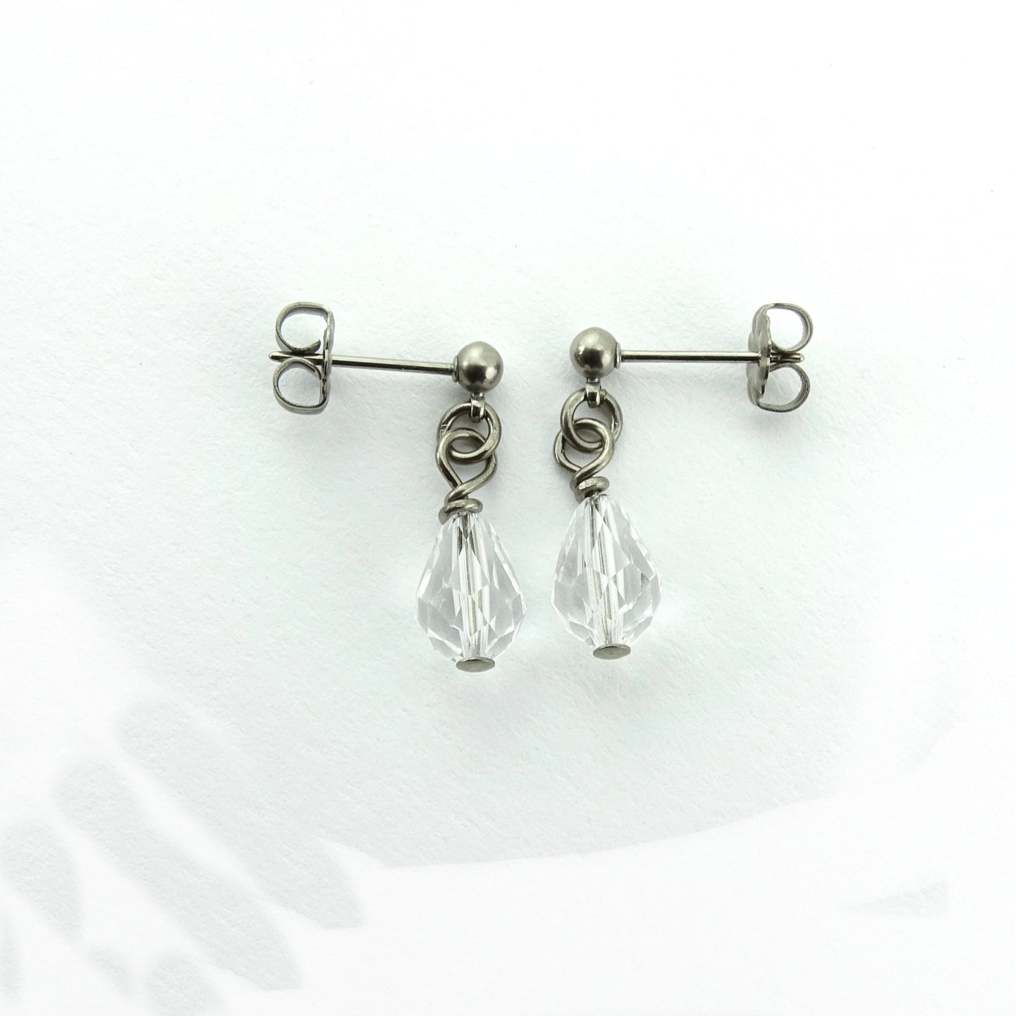 Clear Crystal Drop Titanium Dangle Stud, Swarovski Crystal Teardrop Earrings, Hypoallergenic Nickel Free Titanium Sensitive Ears Earrings