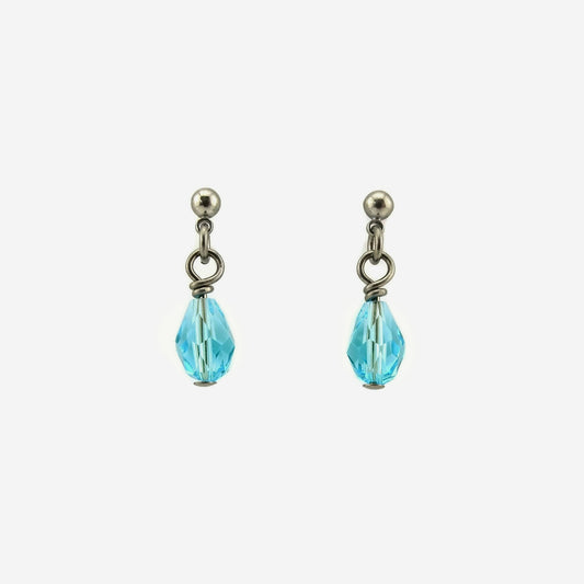 Light Turquoise Drop Titanium Ball Stud Earrings, Aqua Blue Teardrop Swarovski Crystal, Hypoallergenic Nickel Free Sensitive Ears Earrings