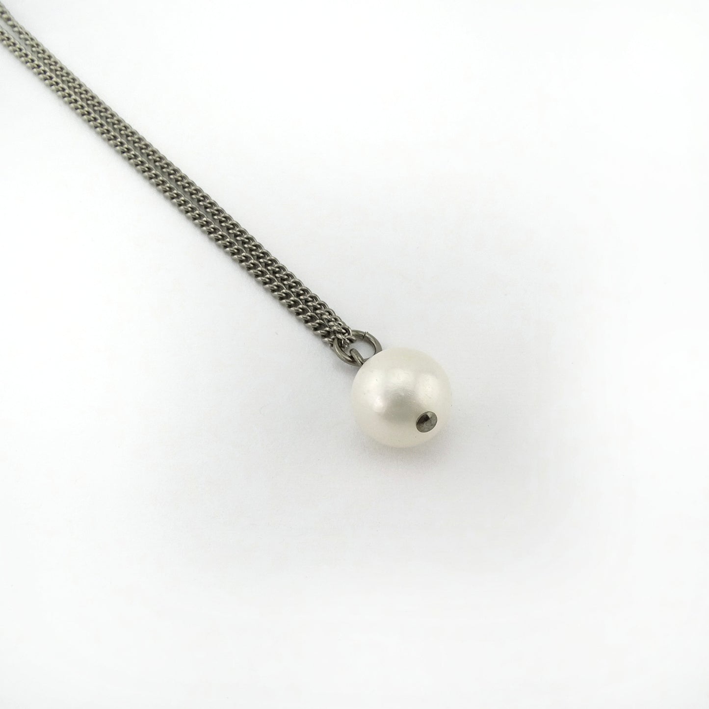 Big Freshwater Pearl Titanium Necklace, Genuine White Pearl, Real Pearl Necklace, Hypoallergenic Nickel Free Necklace for Sensitive Skin