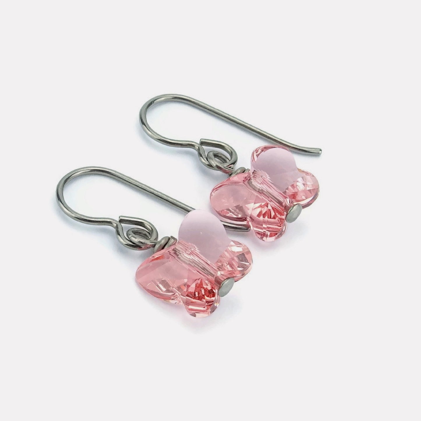 Titanium Earrings Peach Butterfly Crystal, Rose Peach Swarovski Crystal Butterfly Sensitive Ears Earrings for Girls, Rose Niobium Earrings