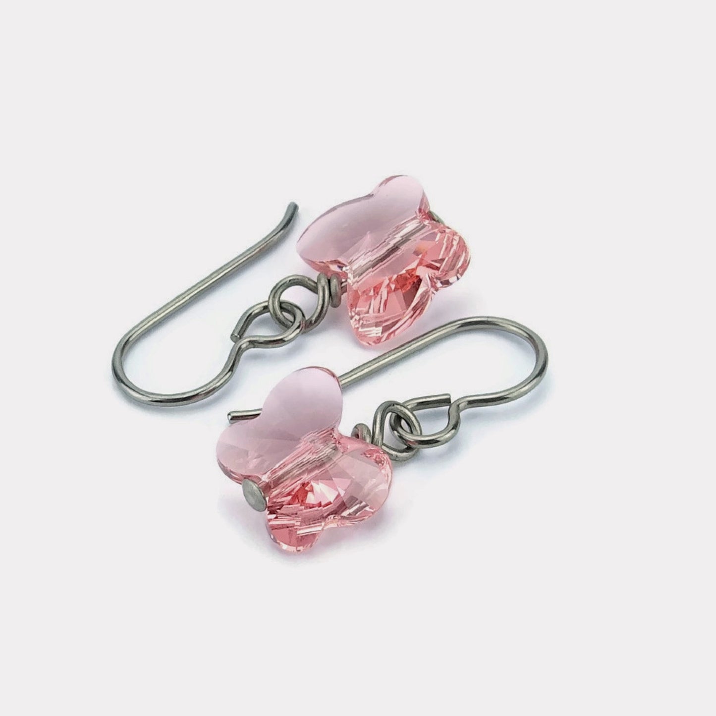 Titanium Earrings Peach Butterfly Crystal, Rose Peach Swarovski Crystal Butterfly Sensitive Ears Earrings for Girls, Rose Niobium Earrings