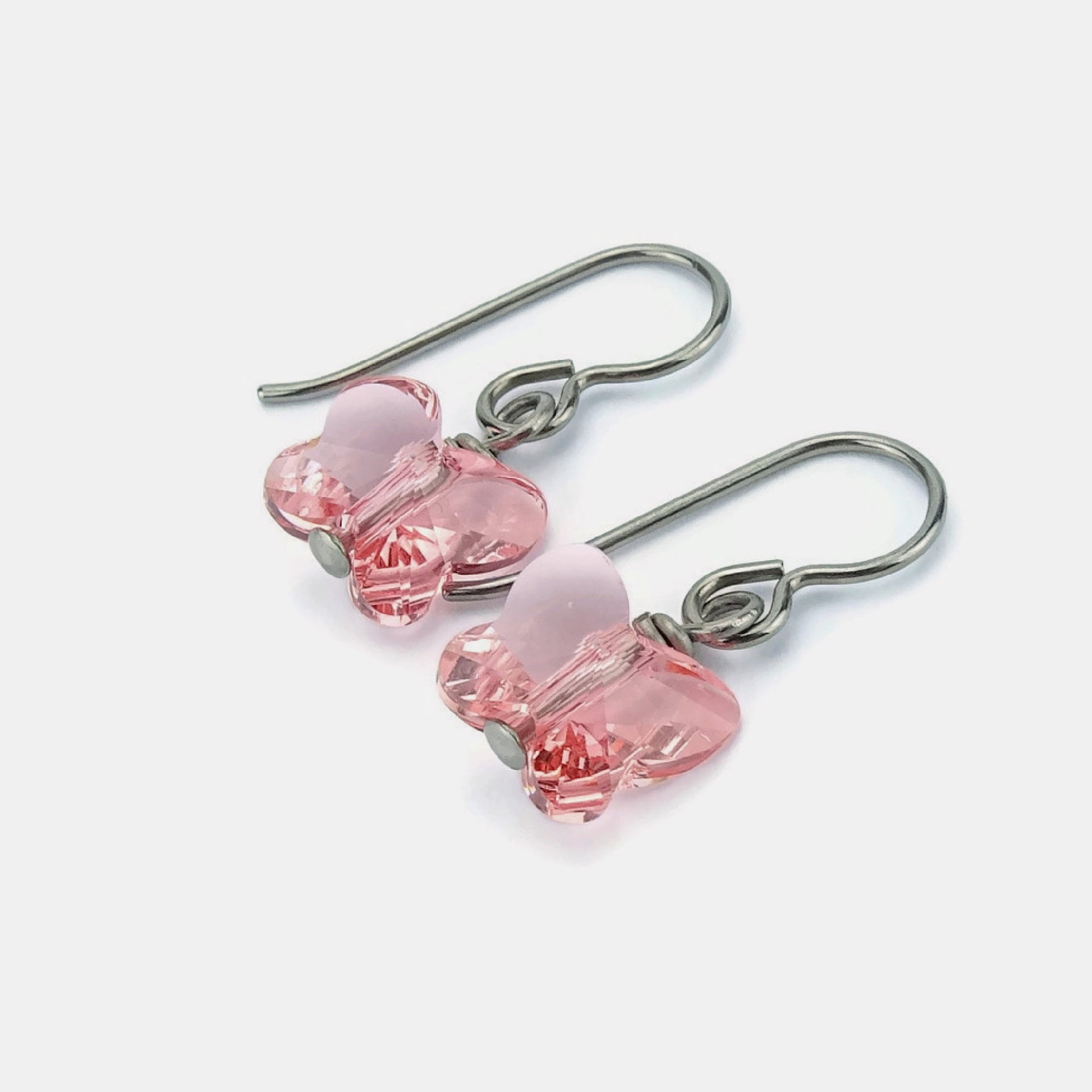 Titanium Earrings Peach Butterfly Crystal, Rose Peach Swarovski Crystal Butterfly Sensitive Ears Earrings for Girls, Rose Niobium Earrings