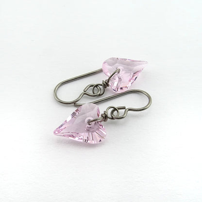 Rosaline Pink Heart Titanium Earrings, Love Heart Swarovski Crystal Niobium Earrings for Sensitive Ears, Hypoallergenic Nickel Free Earrings