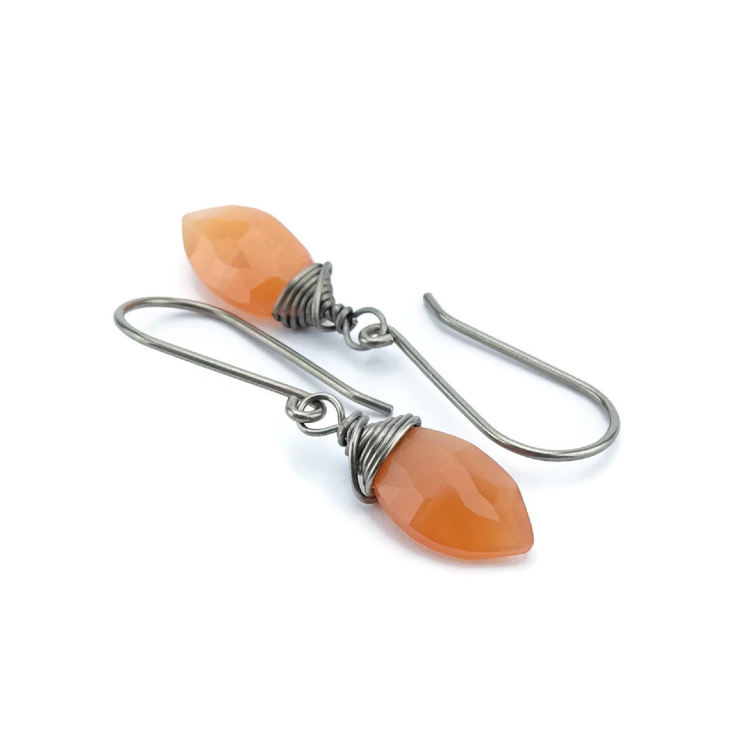 Peach Moonstone Hypoallergenic Earrings for Sensitive Ears, Orange Gemstone Earrings on Niobium or Titanium Earwires, Nickel Free Jewellery