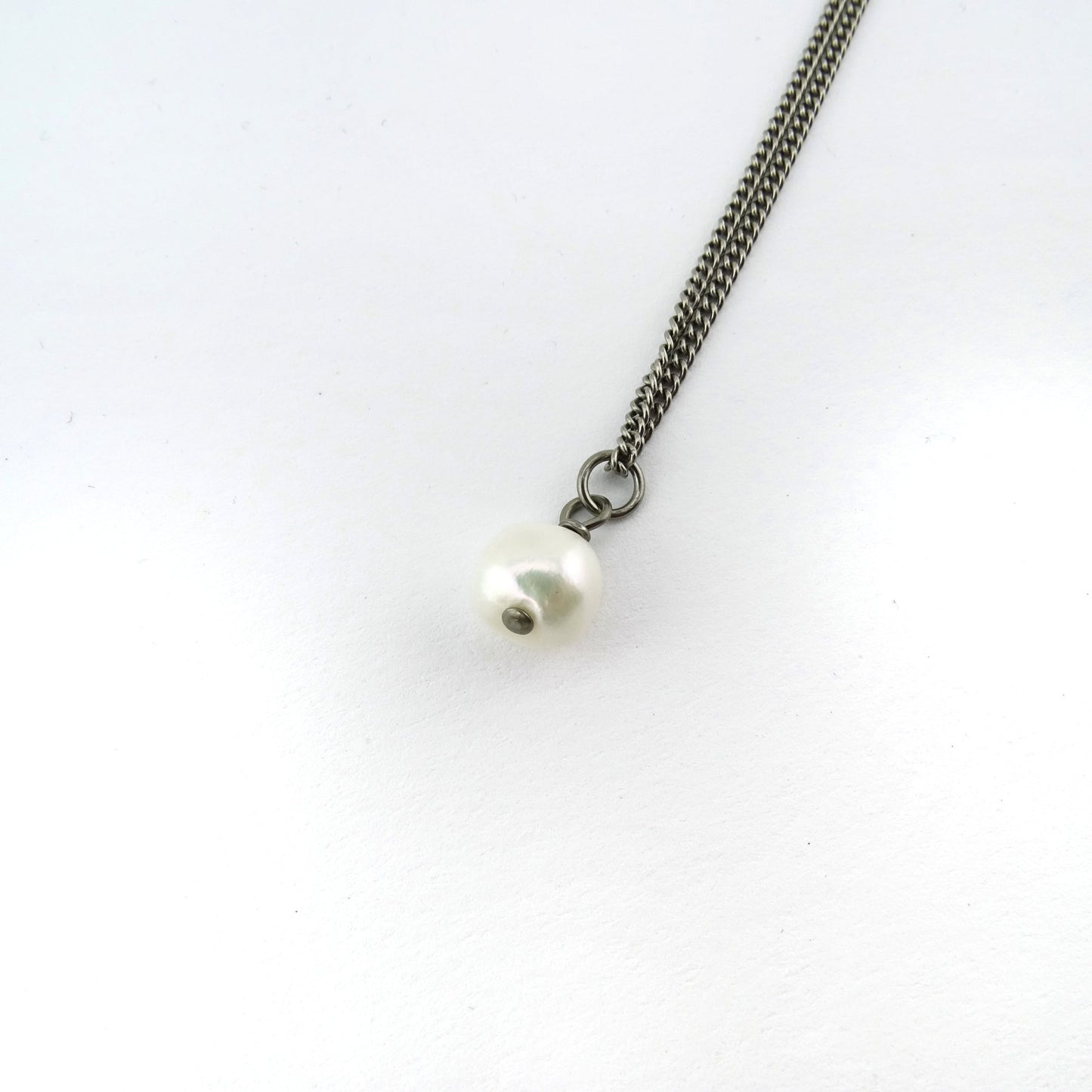 White Pearl Pendant Titanium Necklace, Real Pearl Necklace for Sensitive Skin, Freshwater Pearl Titanium Jewelry, Hypoallergenic Nickel Free