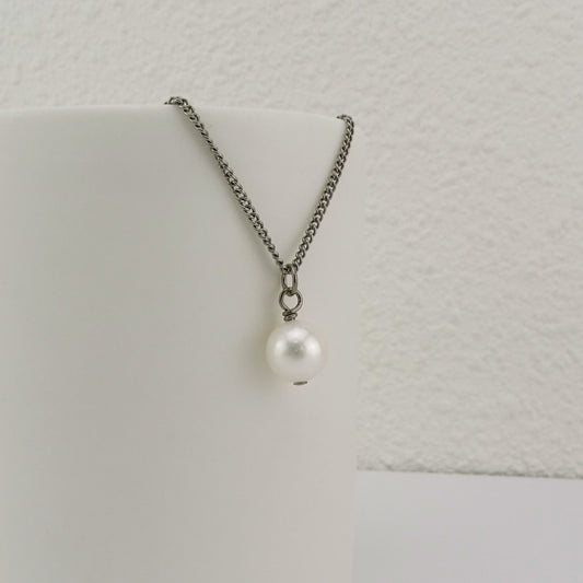Big Freshwater Pearl Titanium Necklace, Genuine White Pearl, Real Pearl Necklace, Hypoallergenic Nickel Free Necklace for Sensitive Skin